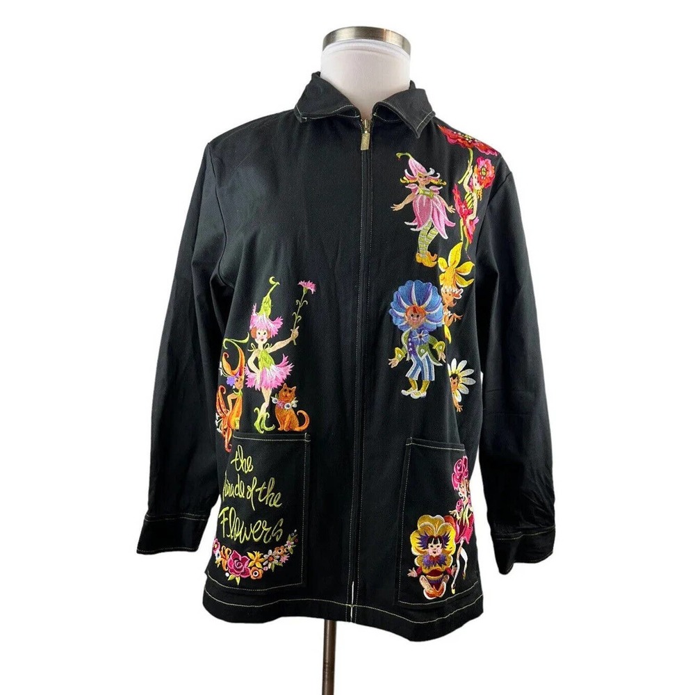 Bob Mackie Wearable Art Embroidered Fairy Parade of Flowers Zip Jacket Size 1X - Picture 6 of 6